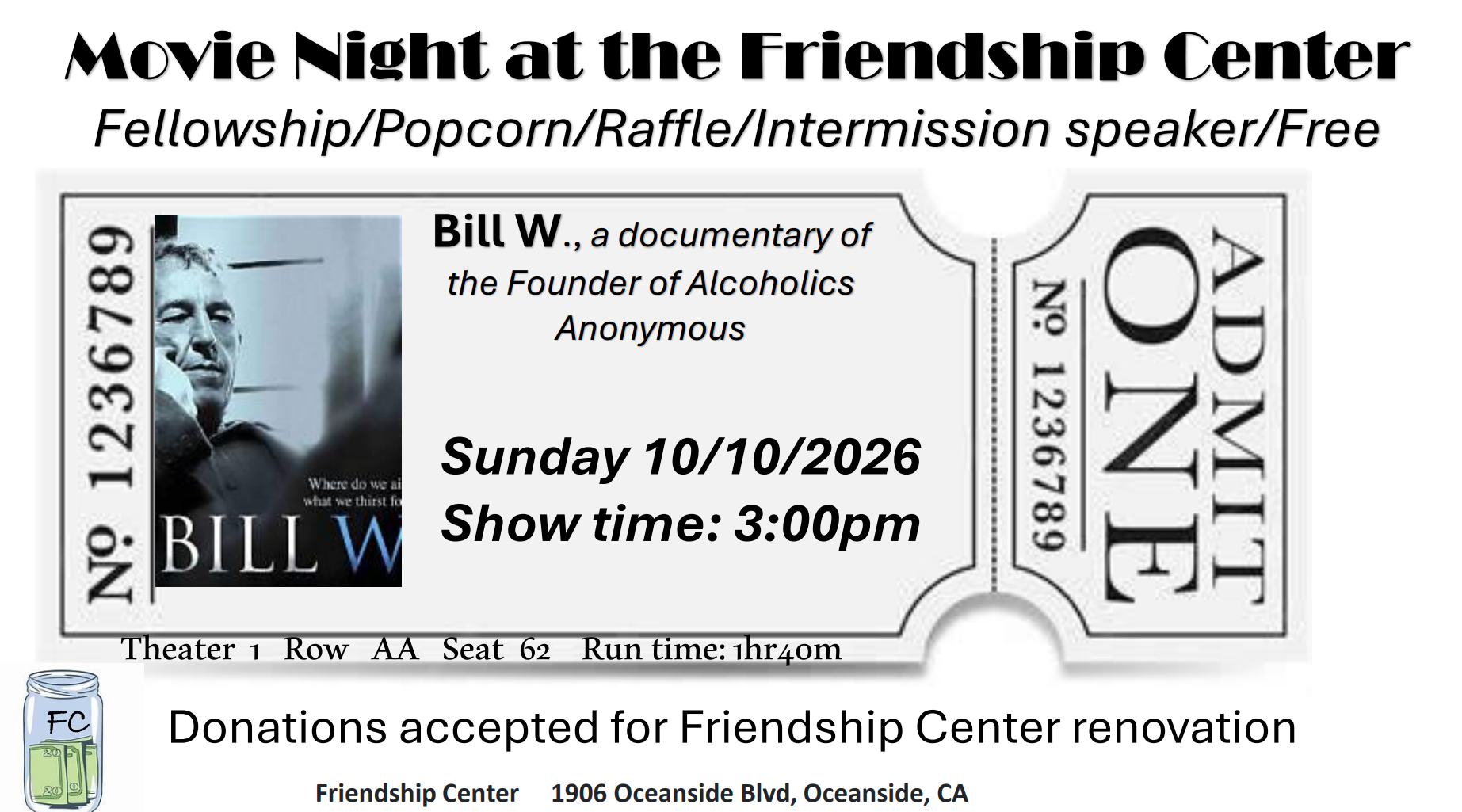 Movie Night at the Friendship Center @ Friendship Center